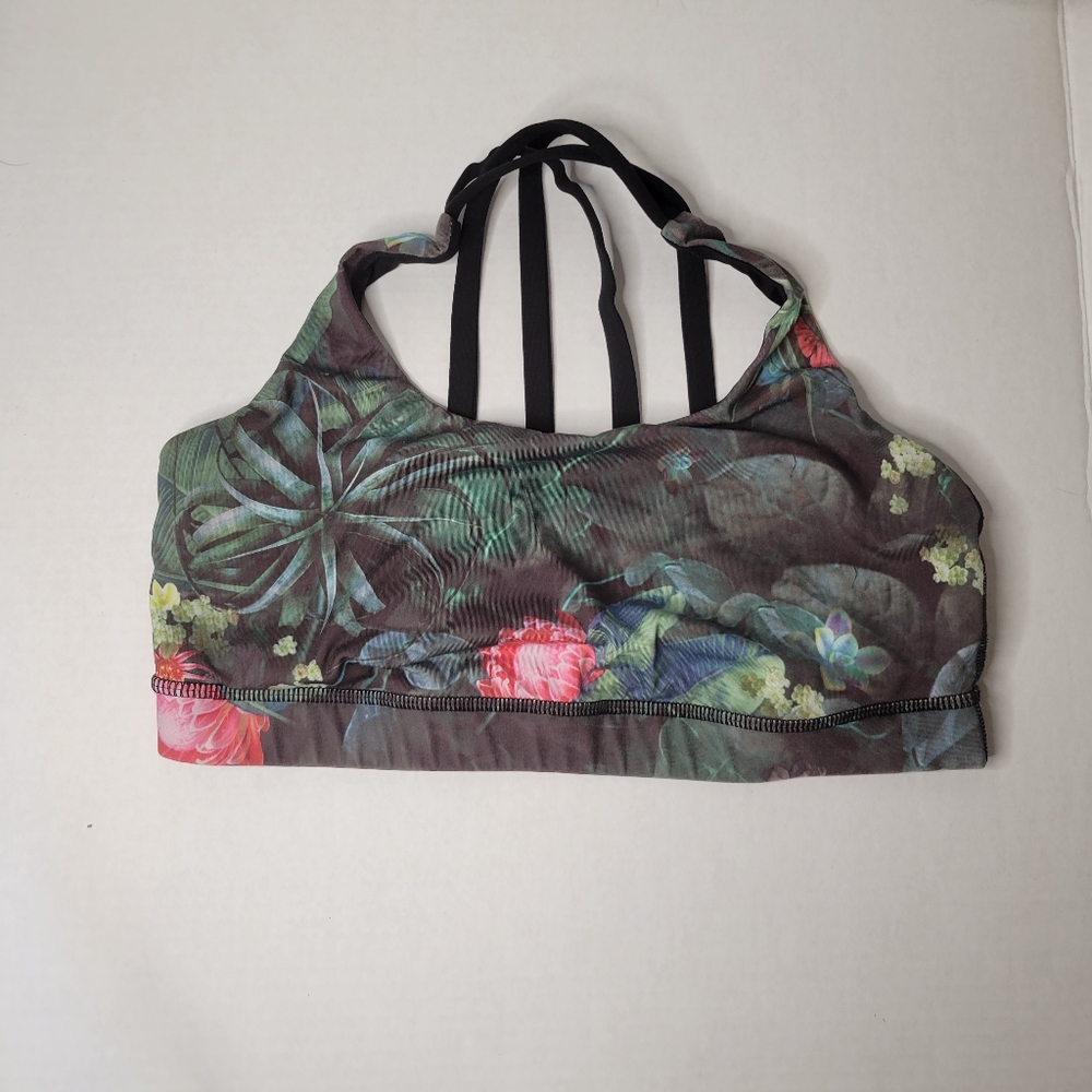 Lululemon Energy Bra Sports Yoga Strappy Floral Jungle Black Women's 8 Preowned